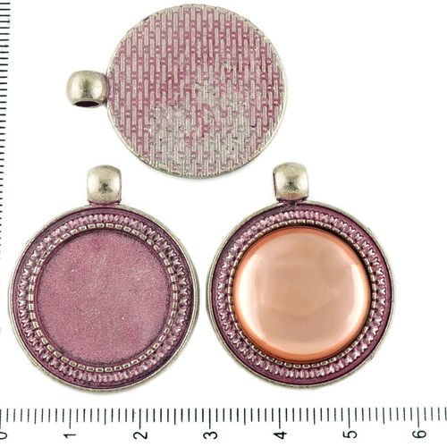 2pcs tchèque valentine rose patine antique ton argent grand pendentif rond cabochon de paramètres vi sku-34209