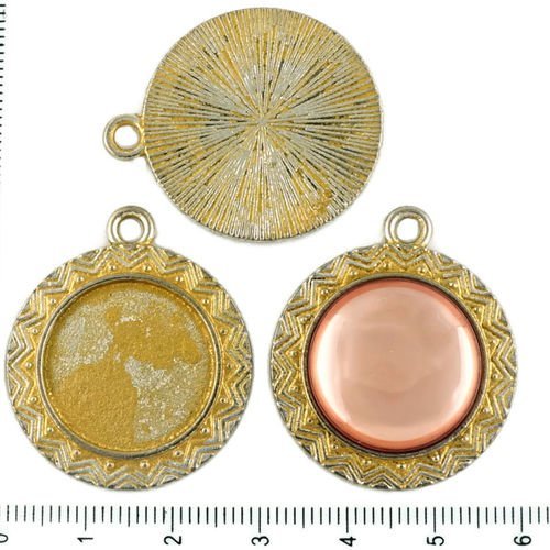 2pcs tchèque mat or patine antique ton argent grand pendentif rond cabochon paramètres aztèque lunet sku-34229