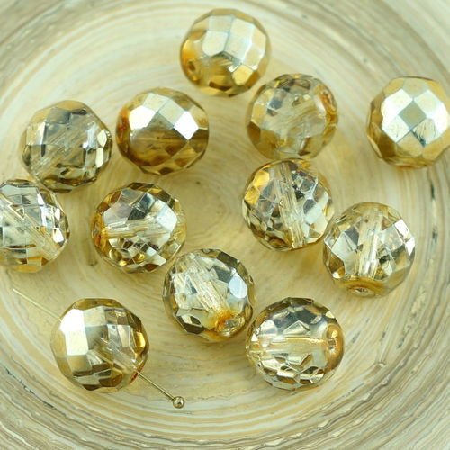 10pcs grand métallisé vieil or cristal demi-rond verre tchèque perles de feu poli facettes de noël 1 sku-29101