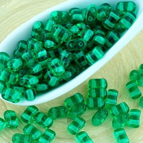 10g de cristal vert émeraude bi-bo 2 trou bibo twin verre tchèque perles de 2 8 mm x 5.5 mm sku-32281
