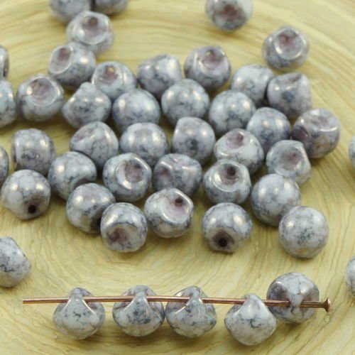 30pcs picasso gris argent de cuivre et de terre cuite champignon bouton de verre tchèque perles de 6 sku-30986