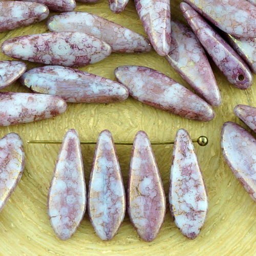 30pcs picasso violet or lustre en terre cuite poignard plat de feuilles de verre tchèque perles 5mm  sku-34402