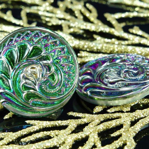 1pc à la main le verre tchèque bouton de fleur en spirale feuilles larges vert dichroïque vitrail ar sku-26262