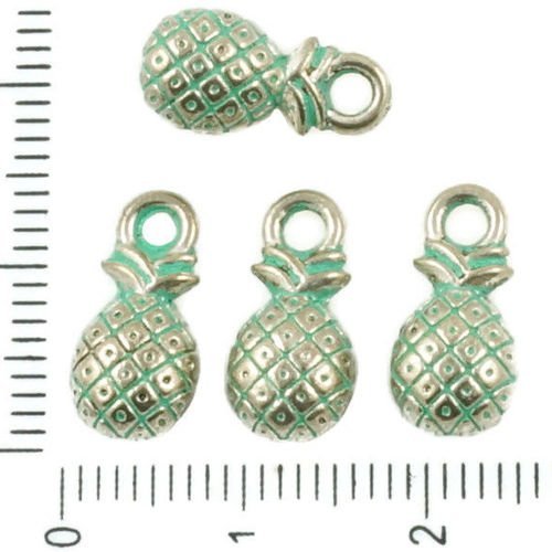 10pcs antique ton argent turquoise patine verte laver ananas fruits pendentifs charms tchèque métal  sku-36528