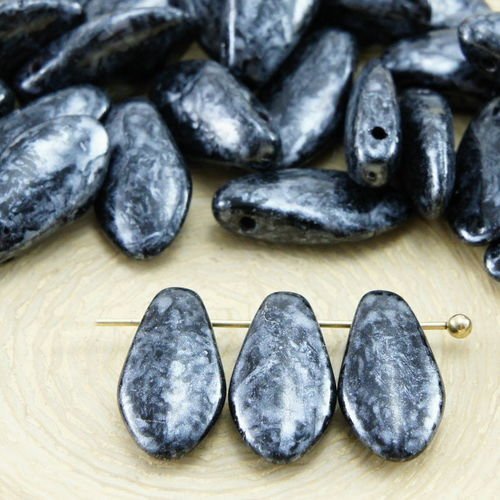 30pcs opaque jet black silver marble stardust poignard plat de feuilles de pétales de verre tchèque  sku-32450