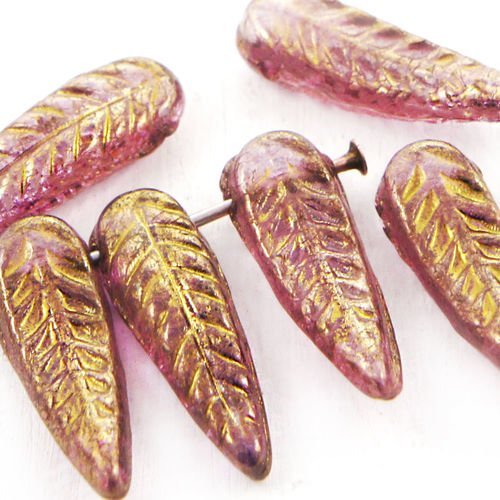 14pcs cristal métallique pourpre d'or lustre sculpté de feuilles de la fleur plume d'aile d'oiseau t sku-38604