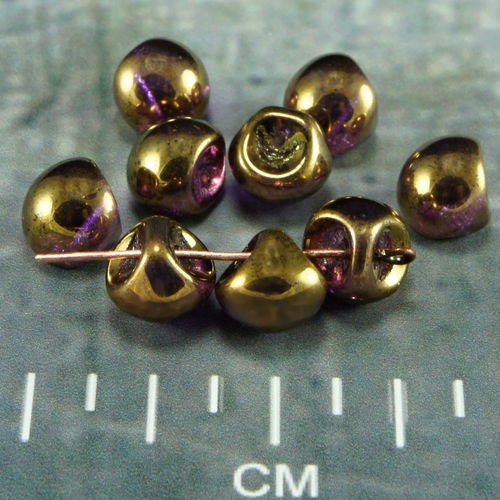 Cristal d'or de l'éclat aux champignons bouton de verre tchèque perles de 9mm x 8mm 12pcs sku-26405