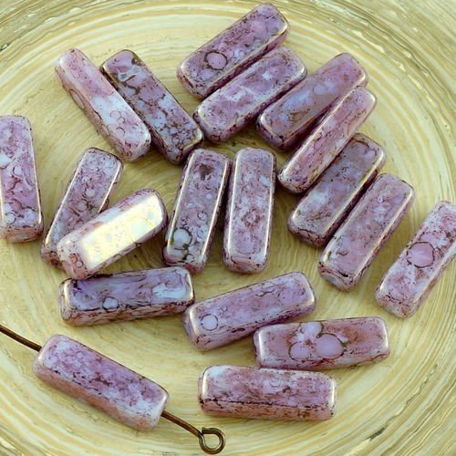 20pcs picasso violet opal terre cuite tchèque tube de verre perles de mariage 5mm x 15mm sku-30563