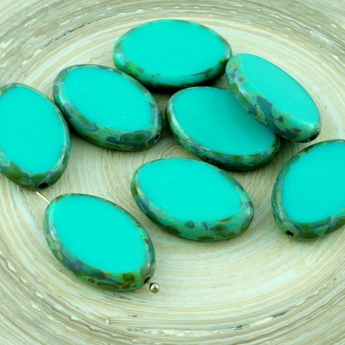 4pcs picasso turquoise vert grand plat ovale table à la fenêtre de coupe tchèque perles de verre 20m sku-28599