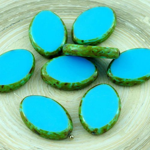 4pcs picasso bleu turquoise grand plat ovale table à la fenêtre de coupe tchèque perles de verre 20m sku-28601
