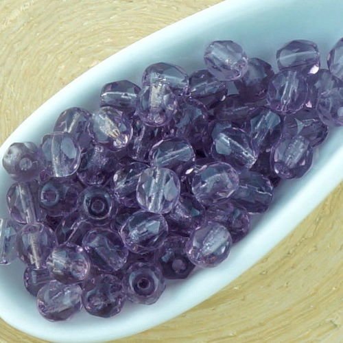 100pcs cristal d'améthyste violet clair ronde à facettes feu poli petite entretoise tchèque perles d sku-33399
