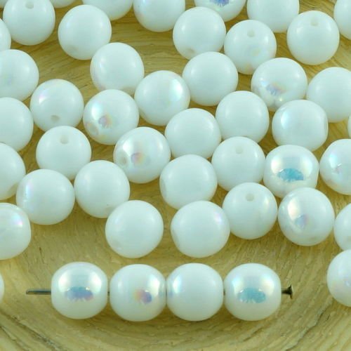 40pcs blanc opaque ab demi tour druk verre tchèque pressé perles de 6mm sku-31401