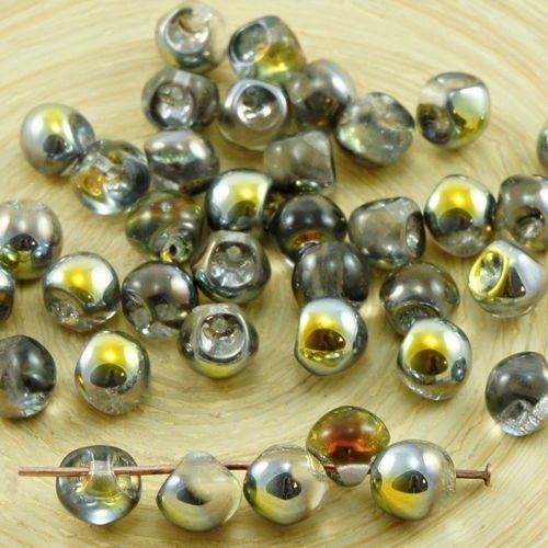 30pcs métallique marea or cristal de champignons bouton de verre tchèque perles de 6mm x 5mm sku-30954