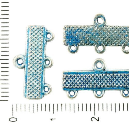 20pcs antique ton argent bleu patine de lavage multi-trous des connecteurs rectangle bars lustre pen sku-37105
