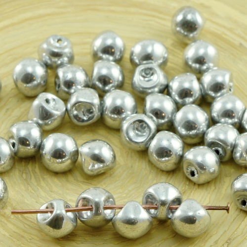 30pcs metallic silver champignon bouton de verre tchèque perles de 6mm x 5mm sku-30970