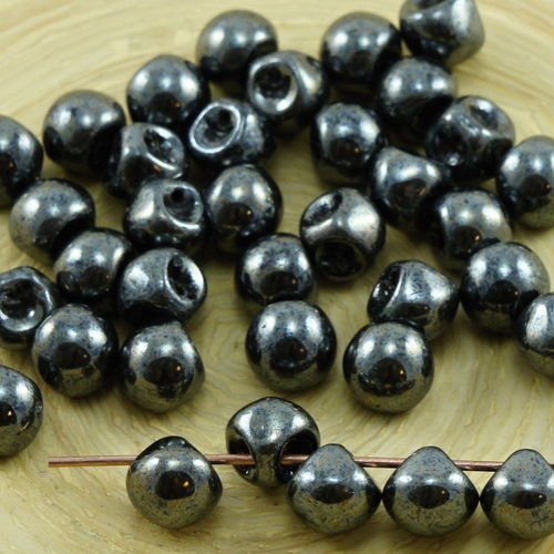 30pcs noir jet hématite dark silver lustre champignon bouton de verre tchèque perles de 6mm x 5mm sku-30990