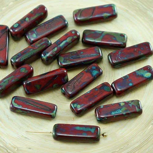 20pcs picasso opaque rouge corail tchèque tube de verre perles 5mm x 15mm sku-27086