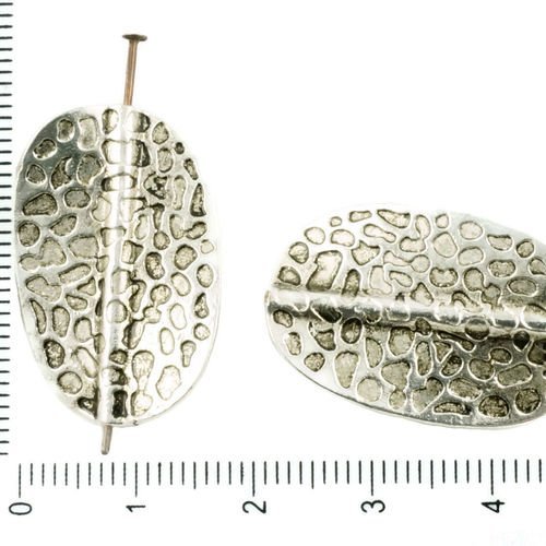 6pcs antique ton argent grand plat ovale courbe en pointillés de la feuille en pierre de lave de l'i sku-37354