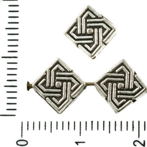 16pcs antique ton argent plat losange carré celtique celtik keltic noeud perles des deux côtés tchèq sku-37444