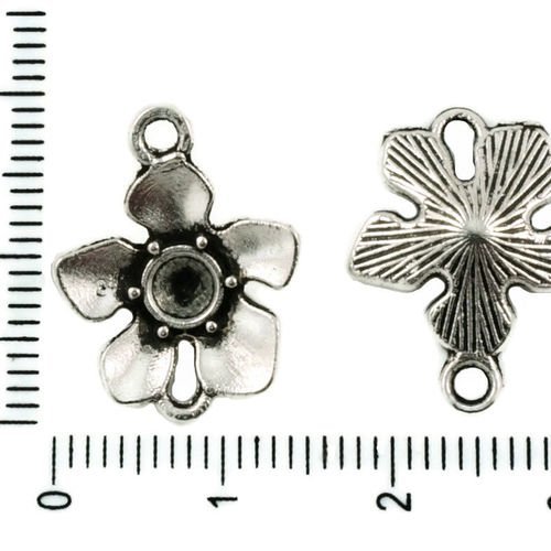 16pcs antique ton argent fleur connecteurs strass paramètres plateaux charmes pendentifs de 15mm x 1 sku-37482