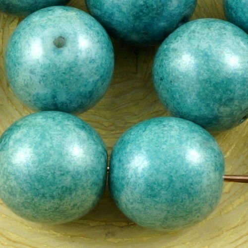 4pcs de craie grise bleu lustre rond enfoncé druk chunky grand verre tchèque perles de 12mm sku-37567