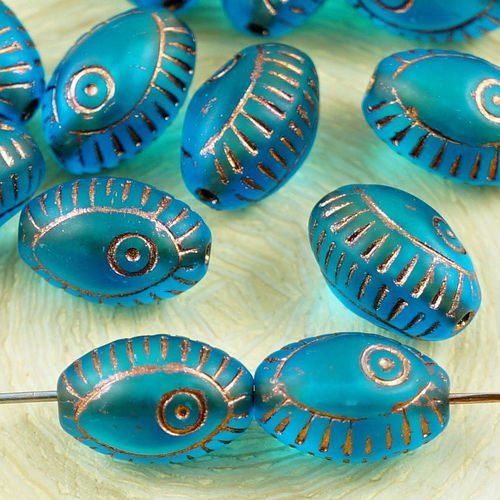8pcs mat bleu turquoise de cuivre de bronze mauvais œil égyptien renouveau de la méditerranée talism sku-37738