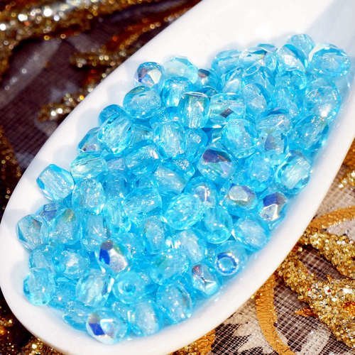 80pcs facettes ab turquoise verre tchèque perles rondes en entretoise de de feu poli de d'aigue-mari sku-17274