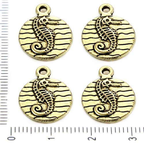 6pcs antique tons d'or plaqué hippocampe poisson marin de la mer charmes animal pièce ronde pendenti sku-37867