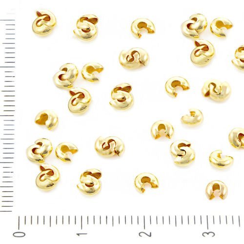 60pcs plaqué or perle à écraser rond noeud couvercle en métal conclusions de 4mm x 2mm sku-37948