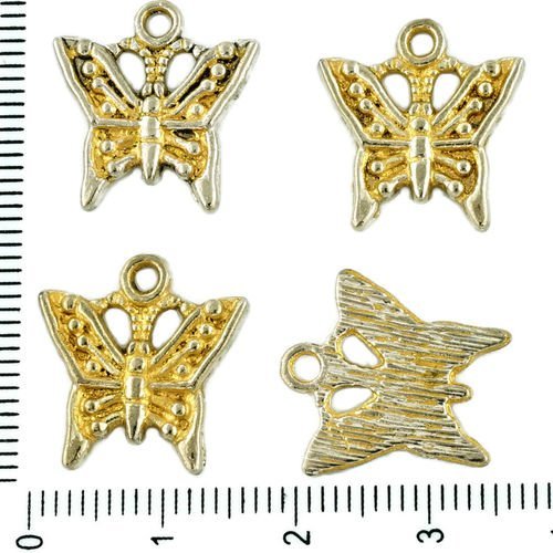 8pcs tchèque mat or patine antique ton argent papillon charmes métal conclusions 16mm x 17mm sku-33914