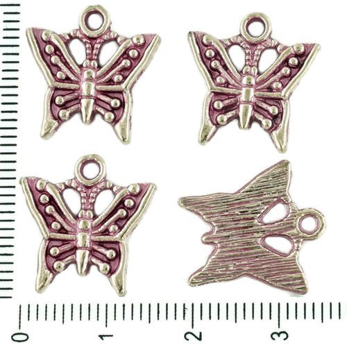8pcs tchèque valentine rose patine antique ton argent papillon charmes métal conclusions 16mm x 17mm sku-33916