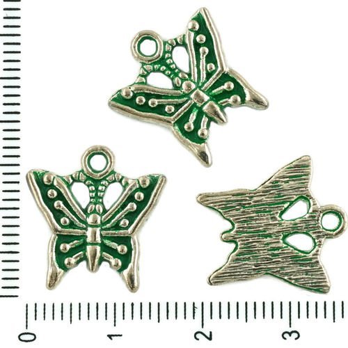 8pcs tchèque vert turquoise patine antique ton argent papillon charmes métal conclusions 16mm x 17mm sku-33989