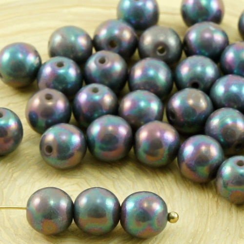 40pcs nébuleuse violet gris lustre rond druk verre tchèque pressé perles de 6mm sku-31950