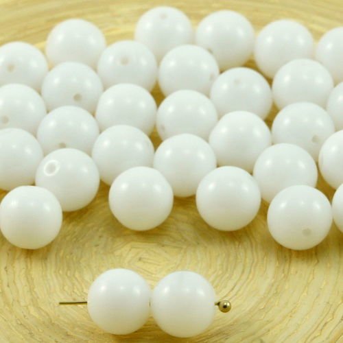 20pcs opaque albâtre blanc opale ronde druk verre tchèque pressé perles de 8mm sku-32003