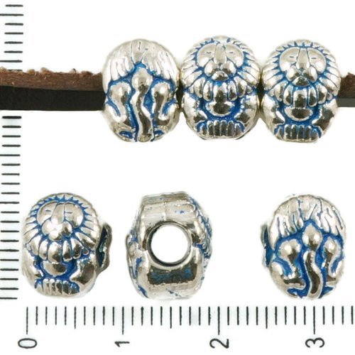 4pcs antique ton argent bleu patine laver de grandes trou européen de pandora style lion animal char sku-36134