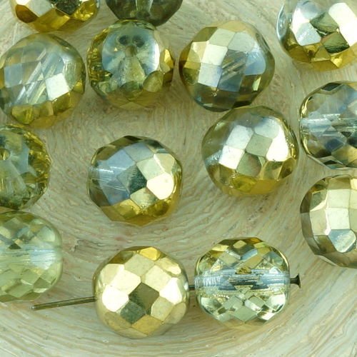 8pcs crystal metallic gold demi-rond à facettes feu poli entretoise tchèque perles de verre de 10mm sku-34475