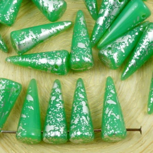 14pcs opale cristal vert patine argent repéré grande pointe du cône de baisse de noël en verre tchèq sku-37174