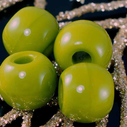 Opaque vert olive tchèque en verre grand trou perles européen charm perle 10mm x 12mm 6pcs sku-18407
