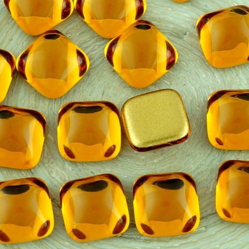 6pcs cristal jaune foncé topaze carré tchèque cabochon en verre de 10mm x sku-34803
