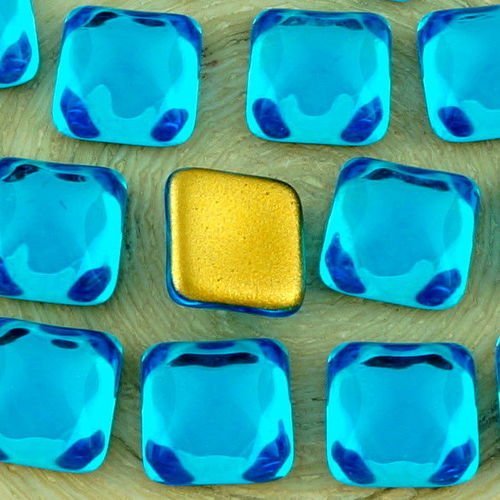 6pcs cristal aigue-marine bleu clair carré tchèque cabochon en verre de 10mm x sku-34807