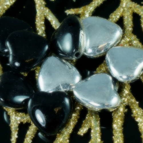 Opaque noir argent verre tchèque coeur perles valentin halloween 10mm 12pcs sku-18091