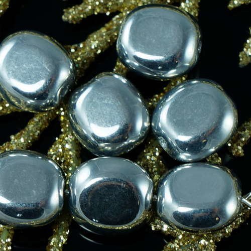 Opaque argent verre tchèque plat ovale tablette en forme de perles de 10mm x 9mm x 5mm 14pcs sku-18437
