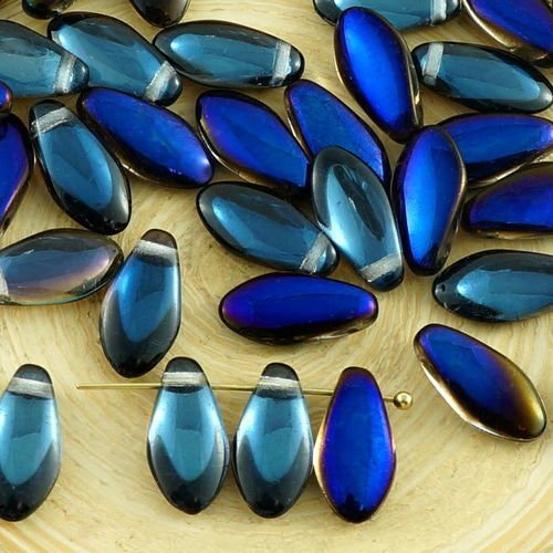 30pcs cristal bleu azur de la moitié de lustre de verre tchèque poignard perles de plat de feuille d sku-30781