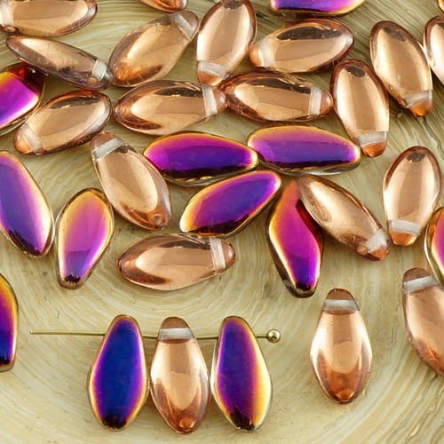 30pcs de cristal violet rainbow sliperit demi-verre tchèque poignard perles de plat de feuille de pé sku-30786