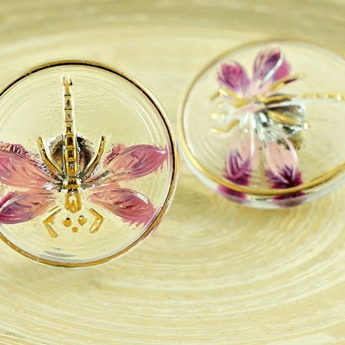 1pc cristal valentine en or rose libellule insectes à la main le verre tchèque bouton taille 8 18mm sku-30801