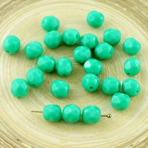 40pcs opaque turquoise green tchèque en verre à facettes feu poli perles de 6mm sku-29182
