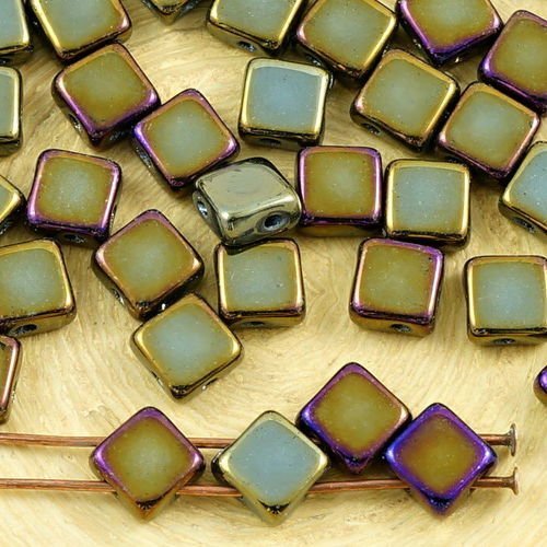 30pcs brun métallique arc-en-ciel de l'iris de bronze de st patrick day losange plat carré soyeux 2  sku-35449