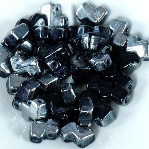 30pcs jet black silver chrome zorro perles de verre tchèque deux trous pressé 5mm x 6mm sku-19099