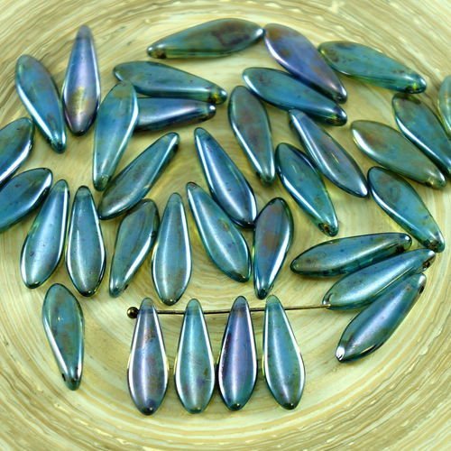 30pcs picasso marron bleu opale de lustre de verre tchèque poignard perles feuille plate de 5 mm x 1 sku-27415