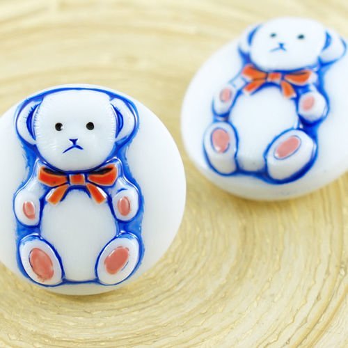 1pc blanc bleu bébé ours en peluche animal ronde à la main le verre tchèque bouton taille 10 23mm sku-37664